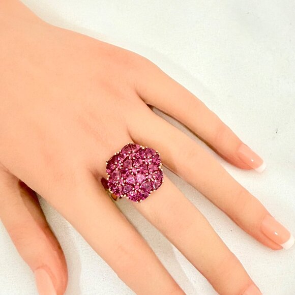 Rhodolite Garnet Cluster Ring in Rose Gold Over Sterling - New- Size 10 - Picture 4 of 10